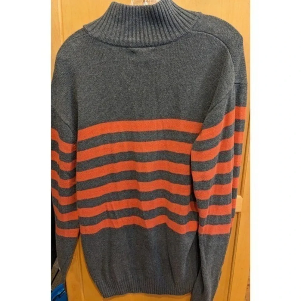 carbon Sweater mock neck Men XXL 2XL grey orange‎ Stripe Heavy Weight